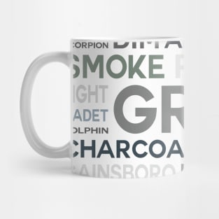 Word Cloud - Shades of Gray (White Background) Mug